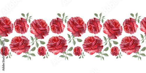 Wallpaper Mural Watercolor border Scarlet holiday roses Torontodigital.ca