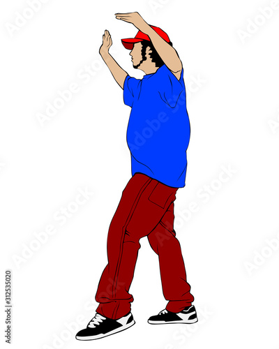 Hip hop artists in trendy colorful clothes. Isolated silhouettes of people on a white background
