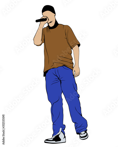 Hip hop artists in trendy colorful clothes. Isolated silhouettes of people on a white background