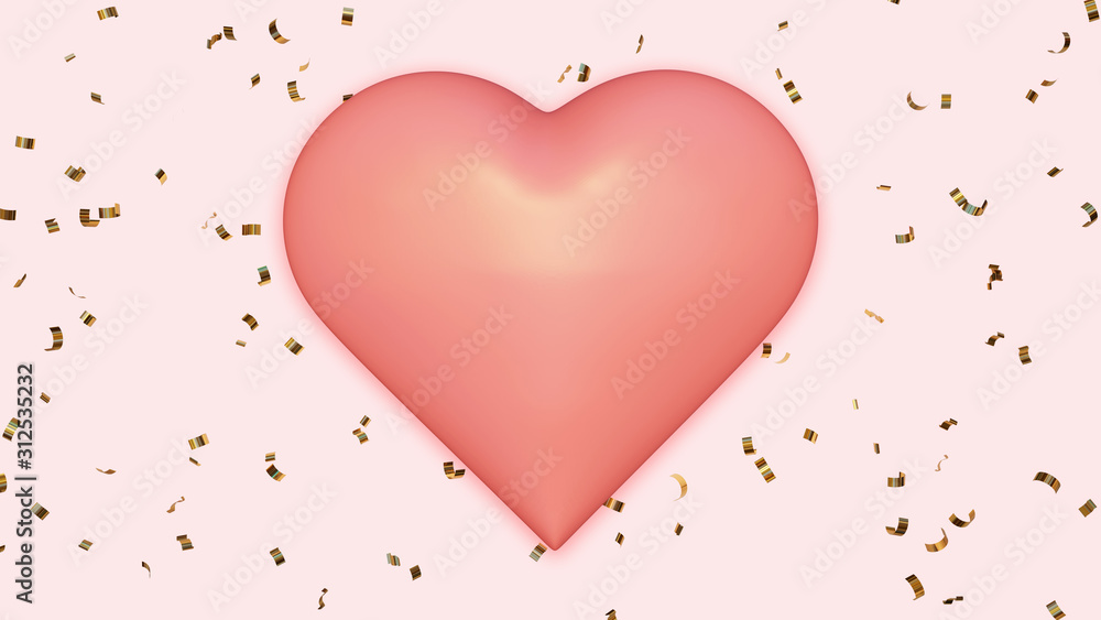 Pink Heart on Golden Confetti Background