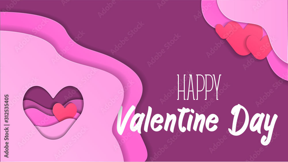 background aesthetic happy valentine day with wave layered paper cut