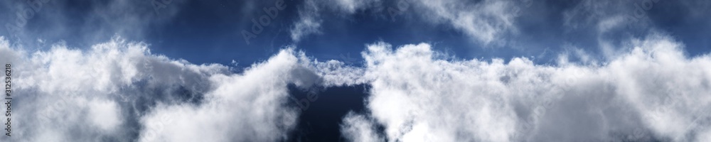 Clouds panorama, snow clouds, banner, 3D rendering.