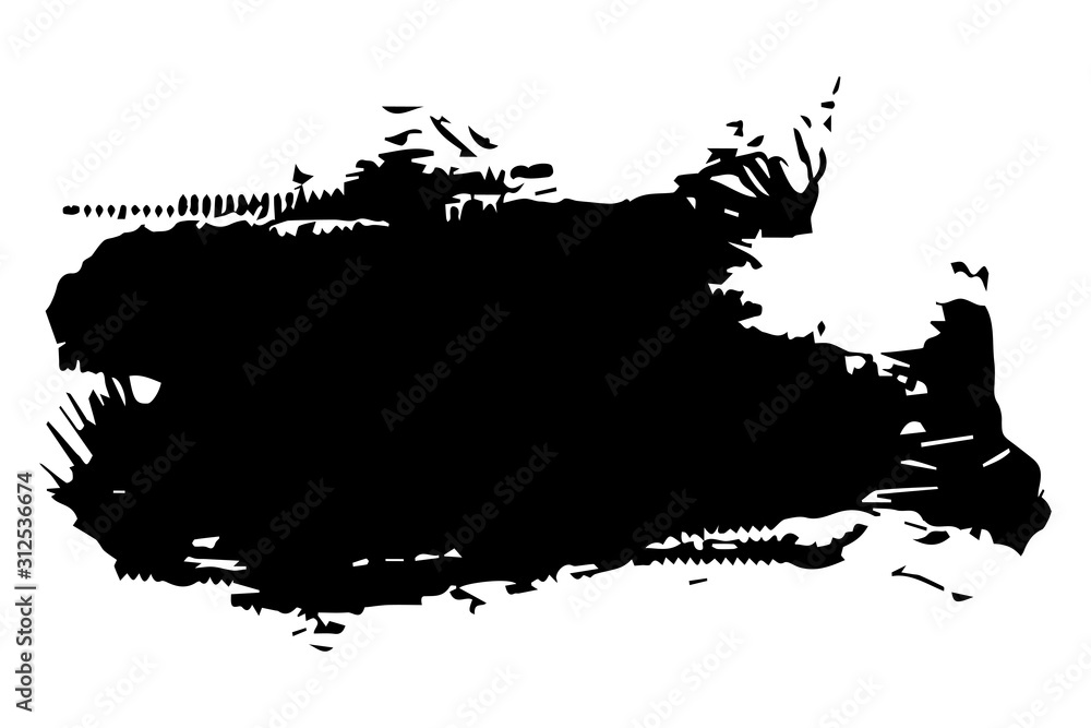 Brush stroke, black spot isolated on white background, vector illustration