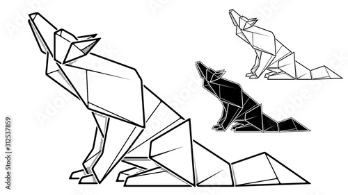 Image of paper wolf origami (contour drawing).