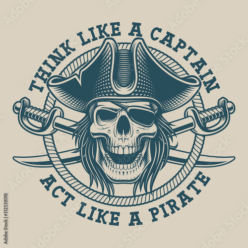 T-shirt design with a pirate skull and saber