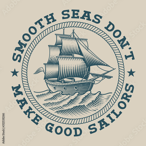 Vector illustration of a ship in engraving style