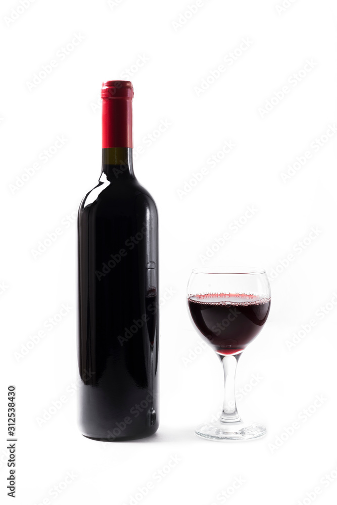 wine bottle and wine glass isolated on white wine bottle and wine glass isolated on white
