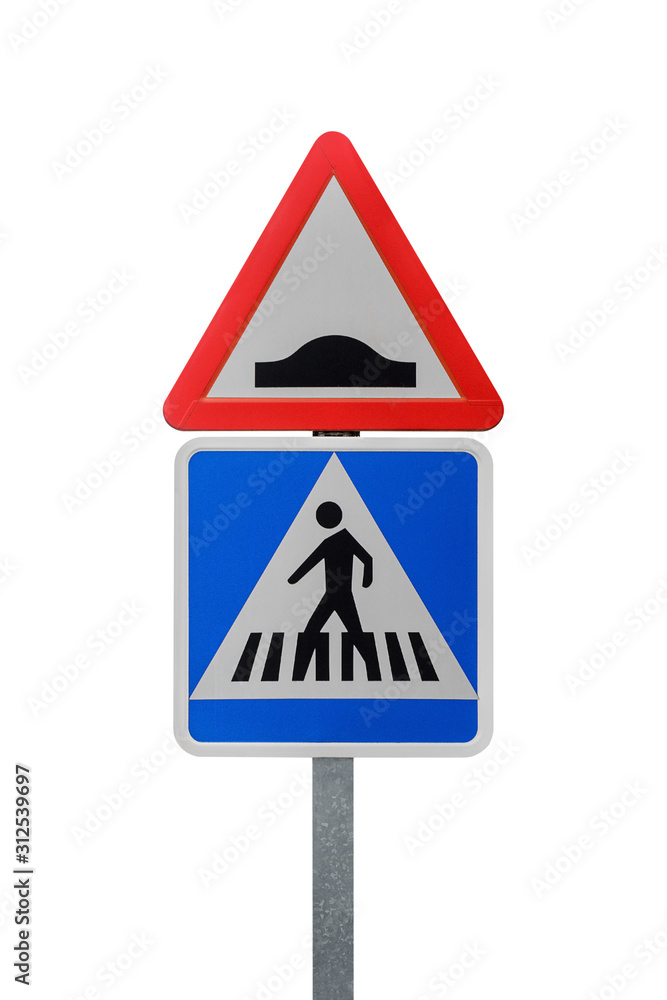 traffic sign speed bump and crosswalk isolated on white background traffic sign speed bump and crosswalk isolated on white background