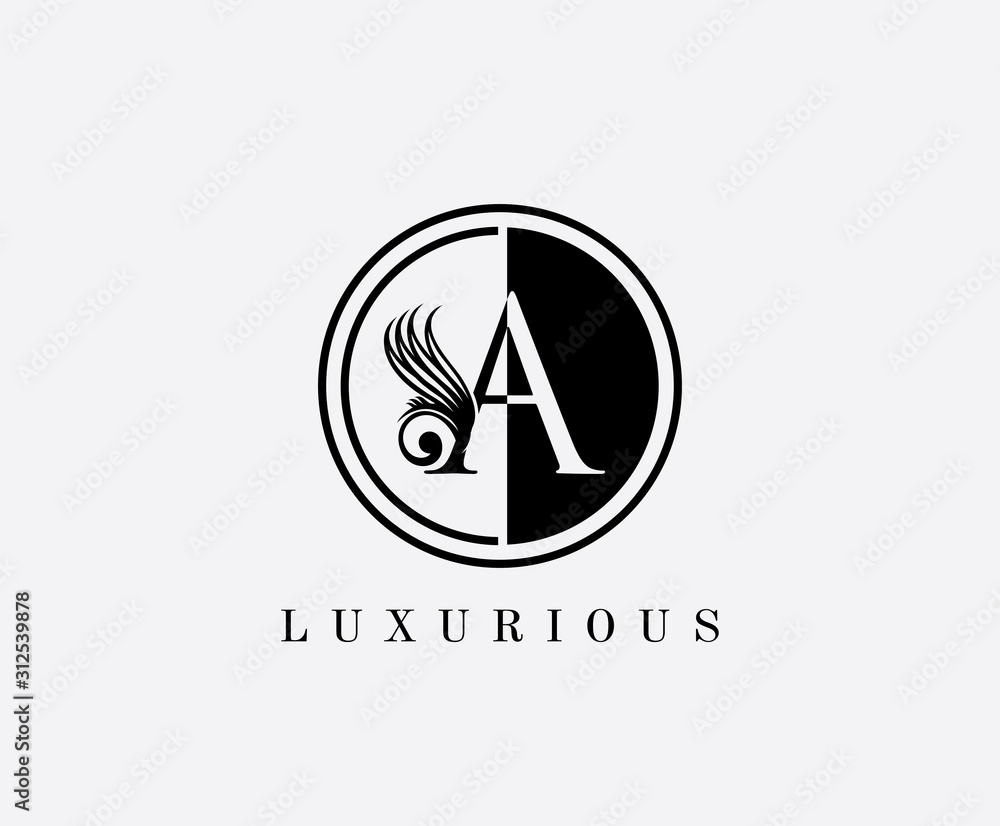 A Letter Classic Floral Logo. Luxury A Swirl Circle Logo Icon A Letter Classic Floral Logo. Luxury A Swirl Circle Logo Icon