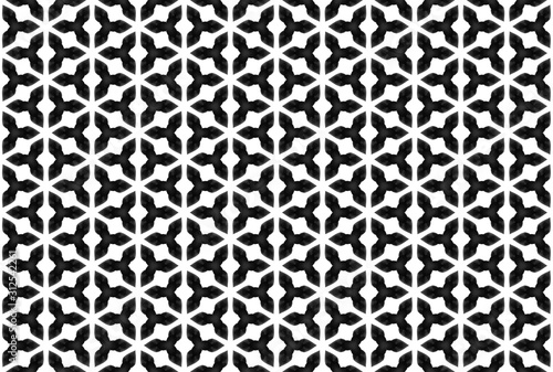 Watercolor seamless geometric pattern design illustration. Background texture. In black, white colors.