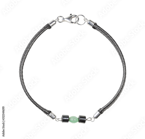 bracelet from leather lace and jade and hematite