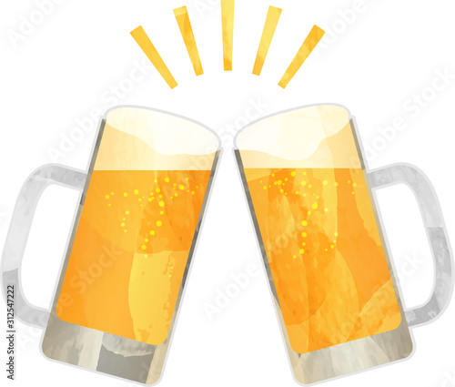 生ビール_ビール_切り絵風_ジョッキ_乾杯_ベクター_イラスト_ドリンク_お酒_アルコール