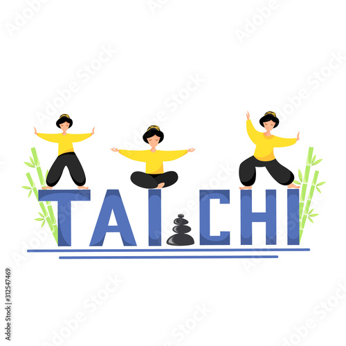 Girls perform tai chi exercises