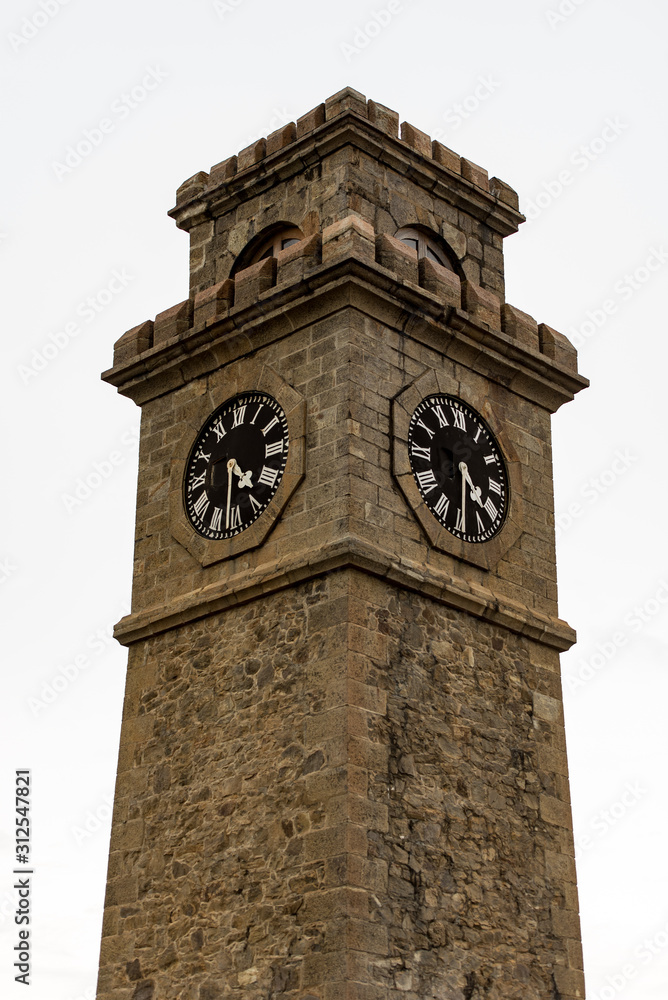 Galle, Sri Lanka. 2019 Nov 19 :  City clock tower in Galle Fort in Bay of Galle on southwest coast of Sri Lanka.