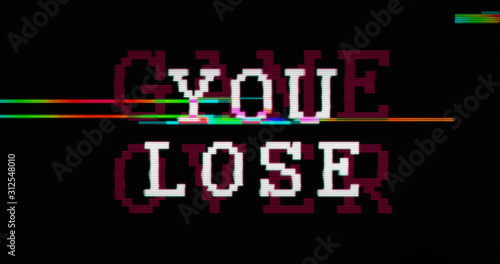 Modern glitch transition with you lose and game over text