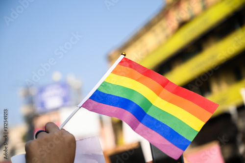 LGBTQ pride flag. Rainbow color flag. Gay and Lesbian pride concept. LGBTQ+ backgrounds with extra copy space.