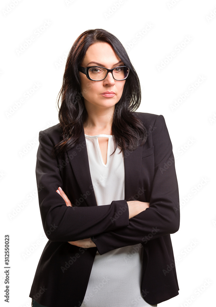 Portrait of wonderful business woman on white background