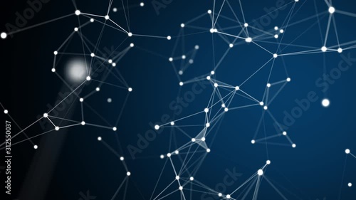 Technology network and communication with line and dot moving with transfer information data line and dot on blue background. Network background science concept.