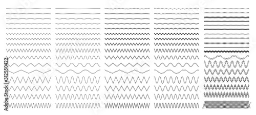 Set of wavy, zigzag, sinuous horizontal lines