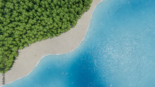 Clean erial tropical white sand beach with blue ocean photo