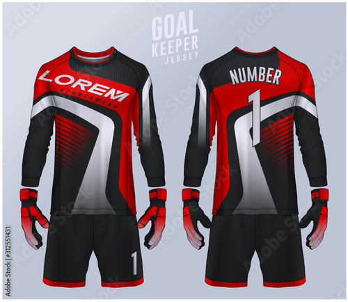 Goalkeeper jersey,t-shirt sport design template, Long sleeve soccer jersey mockup for football club. uniform front and back view.