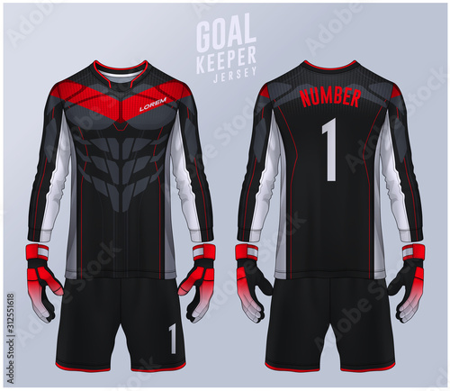 Goalkeeper jersey,t-shirt sport design template, Long sleeve soccer jersey mockup for football club. uniform front and back view.