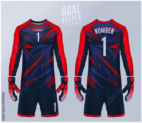 Goalkeeper jersey,t-shirt sport design template, Long sleeve soccer jersey mockup for football club. uniform front and back view.