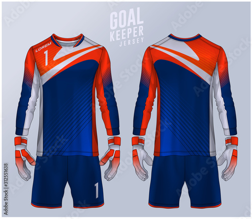 Goalkeeper jersey,t-shirt sport design template, Long sleeve soccer jersey mockup for football club. uniform front and back view.