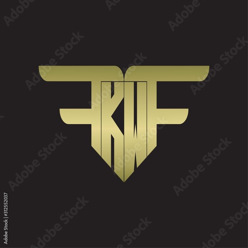 KW logo monogram letter with wings ribbon isolated on Gold color photo