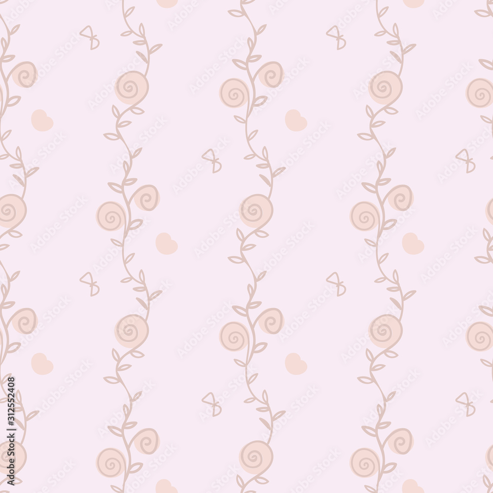 A seamless vector pattern with doodle floral stripes, butterflies and hearts. Simple pastel surface print design. Great for wedding stationery, packaging and backgrounds. A seamless vector pattern with doodle floral stripes, butterflies and hearts. Simple pastel surface print design. Great for wedding stationery, packaging and backgrounds.