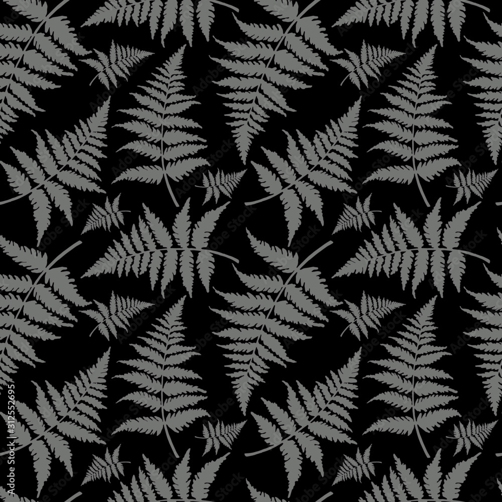 seamless pattern in monochrome colors with fern leaves