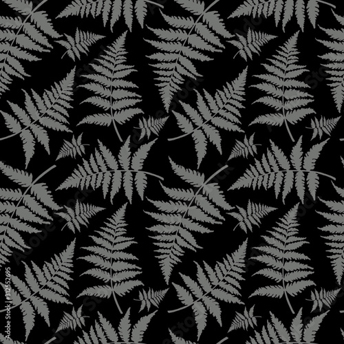 seamless pattern in monochrome colors with fern leaves