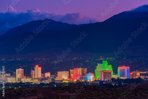 Skyline of Reno Nevada USA at Dusk photo