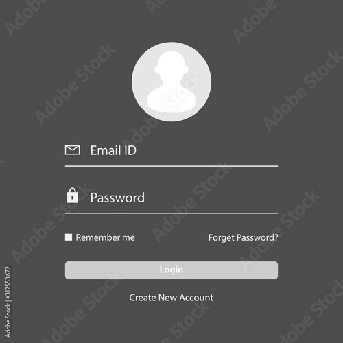 Login screen and Sign In form template for mobile app or website design
