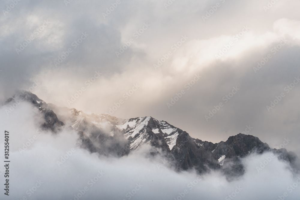 Mountains in the clouds in Banff National Park Canada