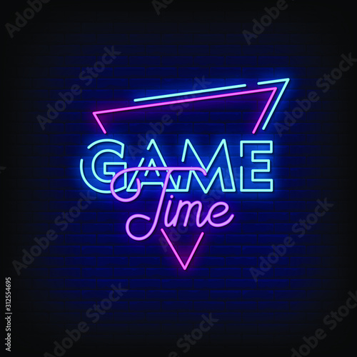 Game Time Neon Signs Style Text Vector
