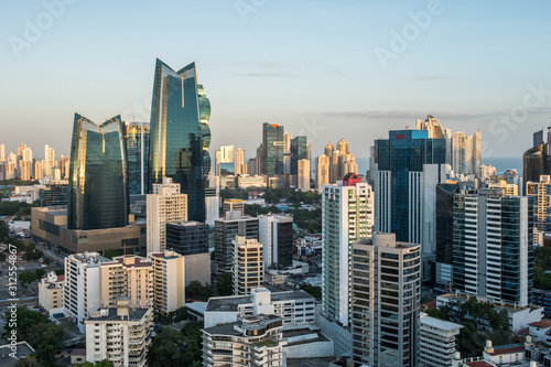 Aerial view of the city skyline of Panama City business district