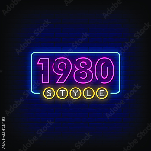 1980 Style Neon Signs Style Text Vector