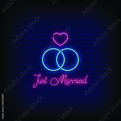 Just Married Neon Signs Style Text Vector