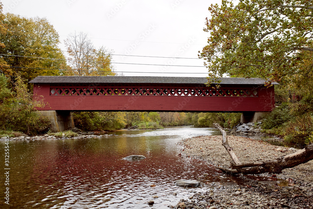Burt Henry Covered Bridge on a cold, Fall day in the New England town of Bennington, Vermont