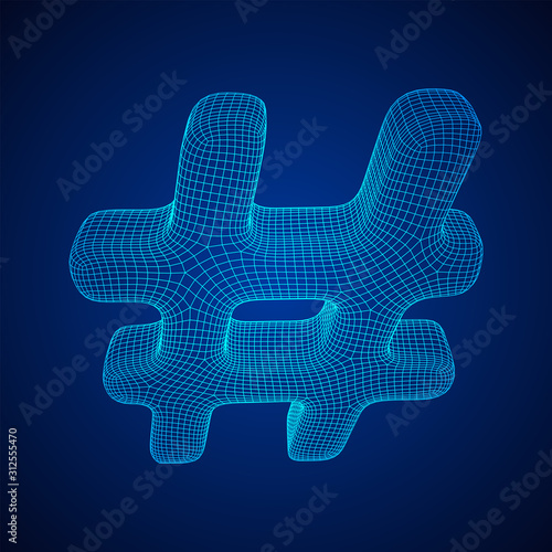 Hashtag icon. Concept of social media, micro blogging PR and popularity. Wireframe low poly mesh vector illustration