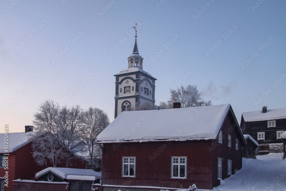 Picture from Roeros World Heritage City and surrounding area -Røros church, also known under the old name Bergstadens Ziir, is an elongated octagonal church from 1784