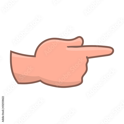 The male hand shows a gesture with the index finger. Cartoon pattern with contour. Vector isolated illustration.
