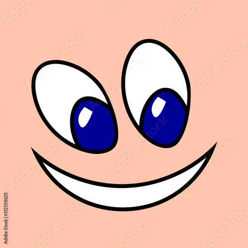 Cheerful and naughty cartoon emoticon. On the face are mouth and eyes. Vector simple illustration.