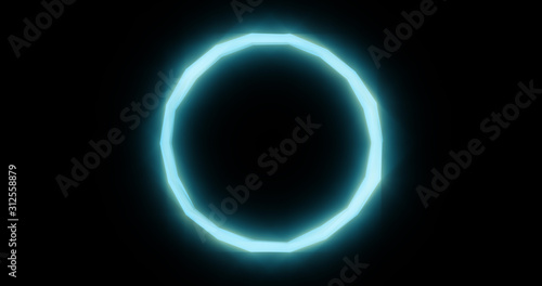 Light blue-green low poly circle with soft shine and neon glow. Modern abstract background for loading progress bar and waiting