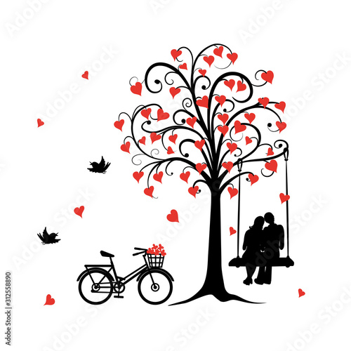 pair in love swinging on the seesaw and bike