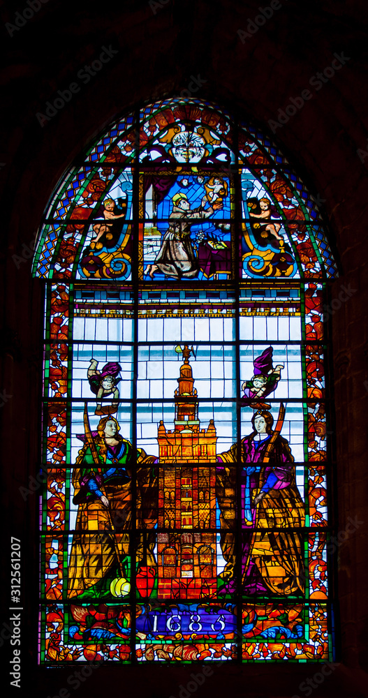 Stained glassed window in a cathedral
