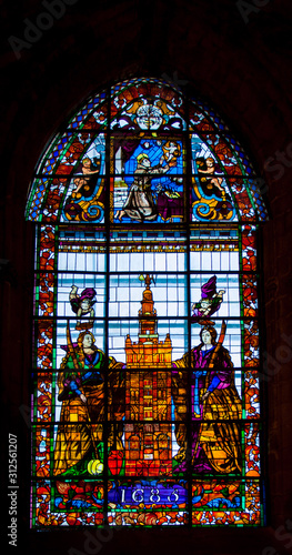 Stained glassed window in a cathedral