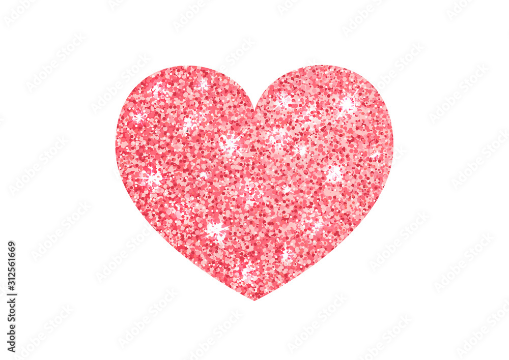 Pink glitter heart. Valentine's day design. Vector illustration on white background.