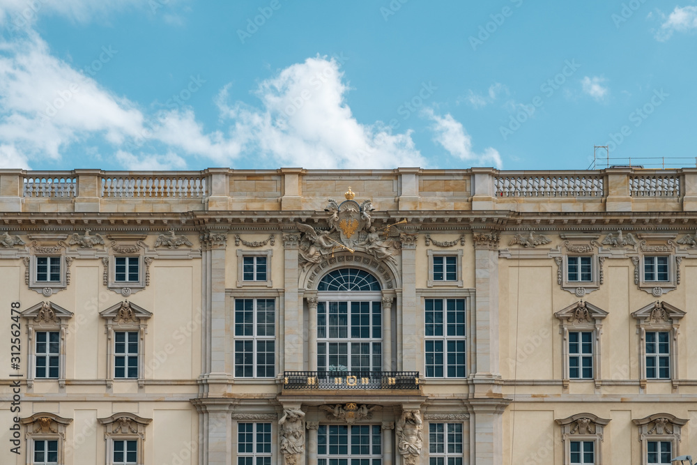 Reconstructed historic facade of the the Berlin City Palace  (Berliner Stadtschloss a.k.a. Berliner Schloss in German), the Humboldt Forum in Berlin